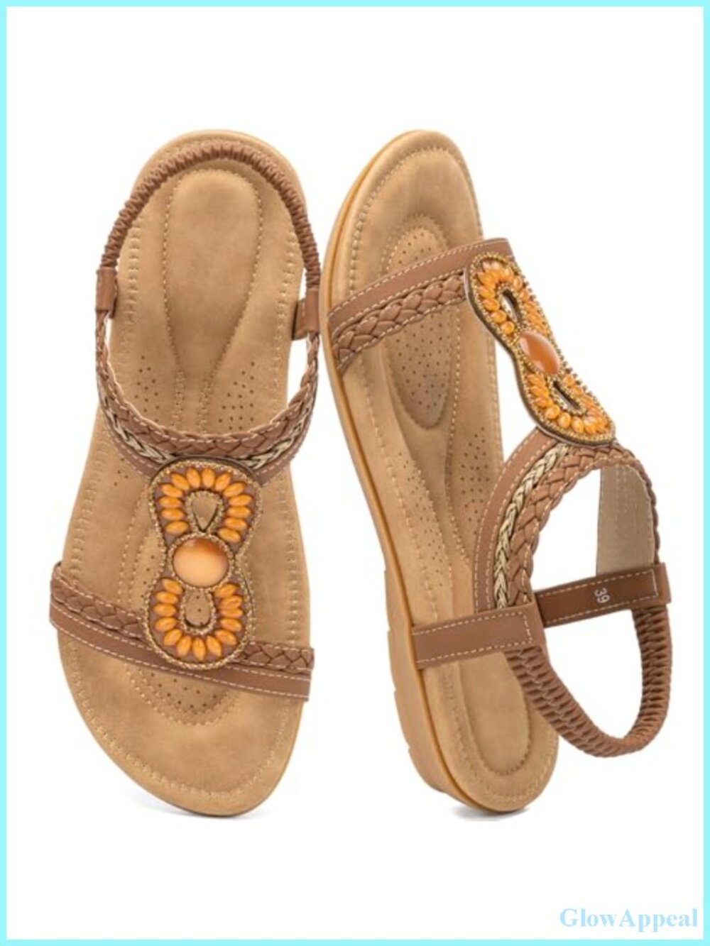 Women's Rhinestone Woven Elastic Strap Flat Sandals Comfortable Walking